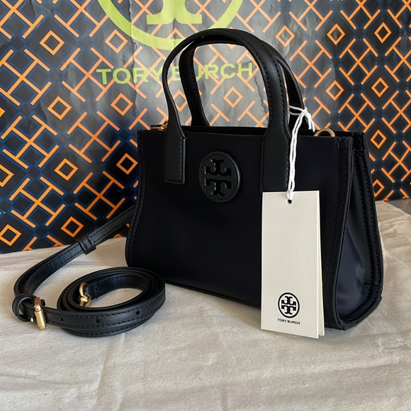 NWT , tory burch ella nylon mini tote crossbody in black 146437 - Picture 8 of 14